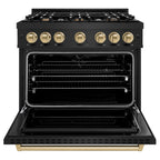 ZLINE Autograph Edition 36 in. Classic Dual Fuel Range, 5.2 cu. ft., 6 Burner Gas Cooktop with Electric Convection Oven, Black Stainless Steel with Champagne Bronze Accents (CDRBZ-36-CB)