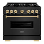 ZLINE Autograph Edition 36 in. Classic Dual Fuel Range, 5.2 cu. ft., 6 Burner Gas Cooktop with Electric Convection Oven, Black Stainless Steel with Champagne Bronze Accents (CDRBZ-36-CB)