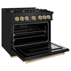 ZLINE Autograph Edition 36 in. Classic Dual Fuel Range, 5.2 cu. ft., 6 Burner Gas Cooktop with Electric Convection Oven, Black Stainless Steel with Champagne Bronze Accents (CDRBZ-36-CB)