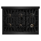 ZLINE Autograph Edition 36 in. Classic Dual Fuel Range, 5.2 cu. ft., 6 Burner Gas Cooktop with Electric Convection Oven, Black Stainless Steel with Champagne Bronze Accents (CDRBZ-36-CB)