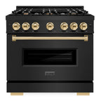 ZLINE 36 in. Dual Fuel Range 5.2 cu. ft. 6 Burner Gas Cooktop Electric Convection Oven Black Stainless Steel with Polished Gold Accents (CDRBZ-36-G)