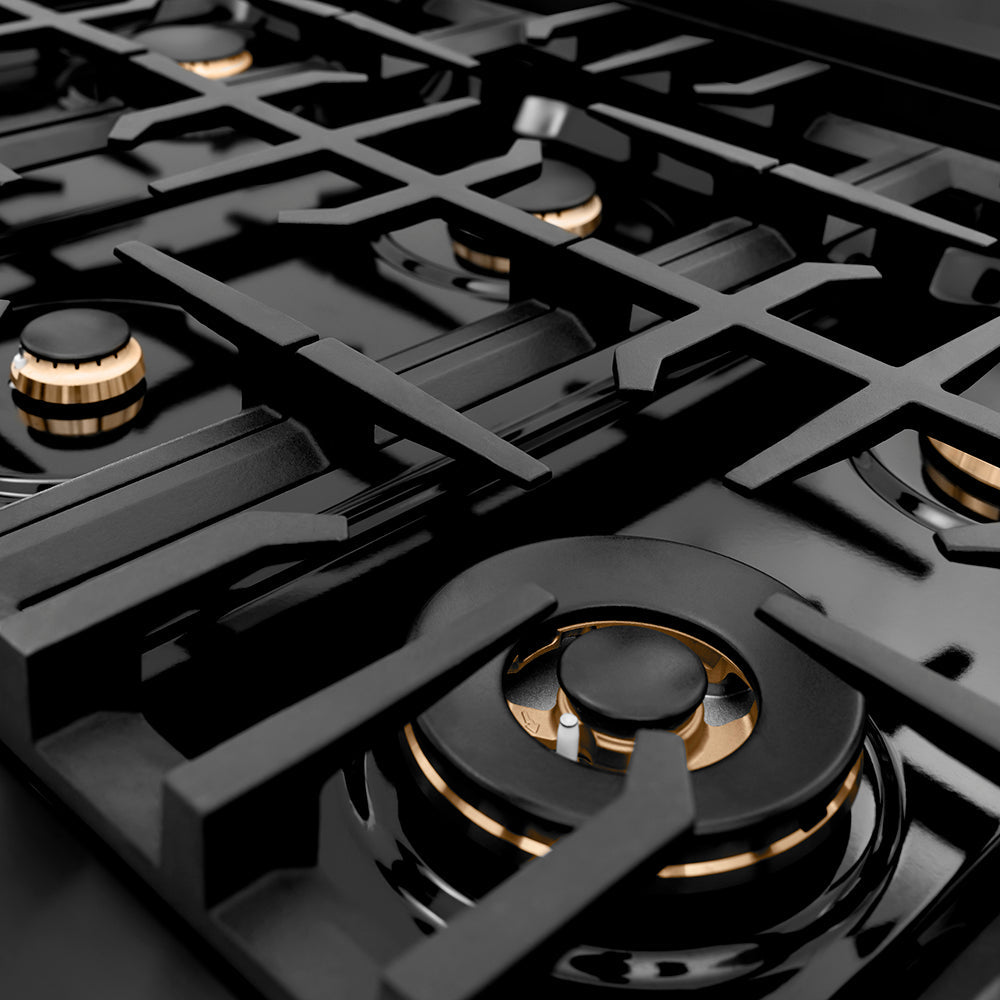 ZLINE 48 In. Rangetop In Black Stainless Steel With 7 Gas Brass Burners, RTB-BR-48