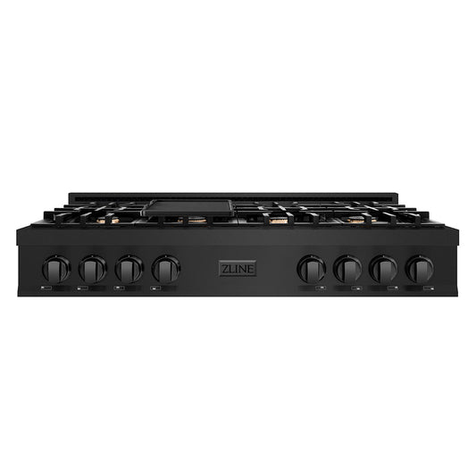 ZLINE 48 In. Rangetop In Black Stainless Steel With 7 Gas Brass Burners, RTB-BR-48