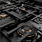 ZLINE Autograph Edition 48 Inch Porcelain Rangetop with 7 Gas Burners in Black Stainless Steel and Gold Accents, RTBZ-48-G
