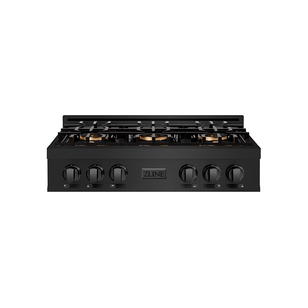 ZLINE 36" Classic Gas Rangetop with 6 Burner DuoPro™ Cooktop in Black Stainless Steel, PCRTB-36