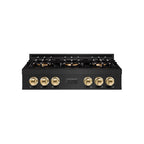 ZLINE Autograph 36" Classic Gas Rangetop with 6 Burner DuoPro™ Cooktop in Black Stainless Steel and Polished Gold Accents, PCRTBZ-36-G