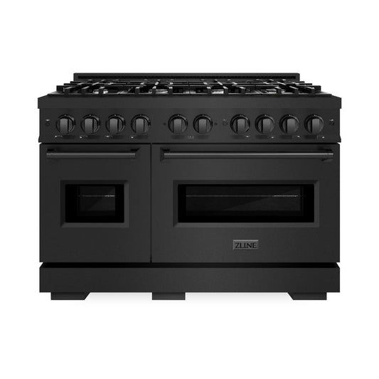 ZLINE 48 in. Gas Range – 6.7 cu. ft. Double Oven, 8 Burners, Black Stainless Steel (CGRB-48)