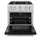 ZLINE Select 30 in. Dual Fuel Range with 4 Gas Burners and Electric Convection Oven, 4.2 cu. ft., Satin Stainless Steel with Black Matte Door (HDRS-BLM-30)