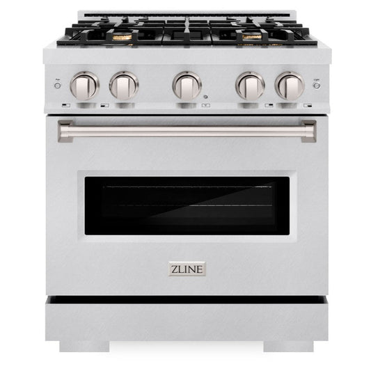ZLINE 30-Inch Classic Dual Fuel Range, 4.2 cu. ft., Gas Cooktop with 4 Brass Burners and Electric Convection Oven, Satin Stainless Steel (CDRS-BR-30)