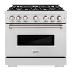 ZLINE 36 in. Dual Fuel Range 5.2 cu. ft. Gas Cooktop with 6 Brass Burners & Electric Convection Oven – Satin Stainless Steel (CDRS-BR-36)