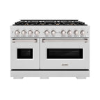 ZLINE 48 in. Dual Fuel Range 6.7 cu. ft. Double Oven with 8 Brass Burners in Satin Stainless Steel (CDRS-BR-48)