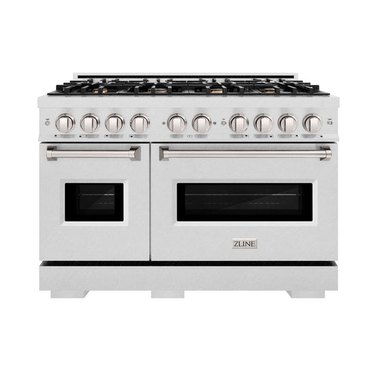 ZLINE 48 in. Dual Fuel Range 6.7 cu. ft. Double Oven with 8 Brass Burners in Satin Stainless Steel (CDRS-BR-48)