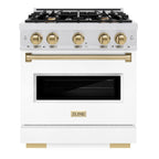 ZLINE Autograph Edition 30 in. Classic Dual Fuel Range, 4.2 cu. ft., 4 Burner Gas Cooktop with Electric Convection Oven, Satin Stainless Steel with White Matte Door and Champagne Bronze Accents (CDRSZ-WM-30-CB)