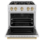 ZLINE Autograph Edition 30 in. Classic Dual Fuel Range, 4.2 cu. ft., 4 Burner Gas Cooktop with Electric Convection Oven, Satin Stainless Steel with Champagne Bronze Accents (CDRSZ-30-CB)