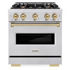 ZLINE Autograph Edition 30 in. Classic Dual Fuel Range, 4.2 cu. ft., 4 Burner Gas Cooktop with Electric Convection Oven, Satin Stainless Steel with Champagne Bronze Accents (CDRSZ-30-CB)