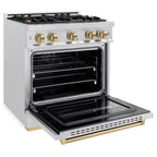 ZLINE Autograph Edition 30 in. Classic Dual Fuel Range, 4.2 cu. ft., 4 Burner Gas Cooktop with Electric Convection Oven, Satin Stainless Steel with Champagne Bronze Accents (CDRSZ-30-CB)