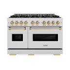 ZLINE 48 in. Dual Fuel Range Double Oven 6.7 cu. ft. Capacity 8 Brass Burners Satin Stainless Steel Champagne Bronze Accents (CDRSZ-48-CB)