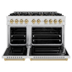 ZLINE 48 in. Dual Fuel Range Double Oven 6.7 cu. ft. Capacity 8 Brass Burners Satin Stainless Steel Champagne Bronze Accents (CDRSZ-48-CB)