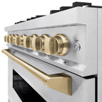ZLINE 36 in. Dual Fuel Range 5.2 cu. ft. 6 Burner Gas Cooktop Electric Convection Oven Satin Stainless Steel Champagne Bronze Accents (CDRSZ-36-CB)