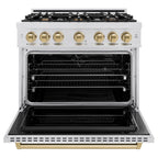 ZLINE 36 in. Dual Fuel Range 5.2 cu. ft. 6 Burner Gas Cooktop Electric Convection Oven Satin Stainless Steel Champagne Bronze Accents (CDRSZ-36-CB)