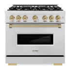 ZLINE 36 in. Dual Fuel Range 5.2 cu. ft. 6 Burner Gas Cooktop Electric Convection Oven Satin Stainless Steel Champagne Bronze Accents (CDRSZ-36-CB)