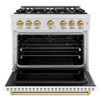 ZLINE 36 in. Dual Fuel Range 5.2 cu. ft. with 6 Burner Gas Cooktop, Electric Convection Oven, White Matte Door & Champagne Bronze Accents (CDRSZ-WM-36-CB)