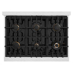ZLINE 36 in. Dual Fuel Range 5.2 cu. ft. with 6 Burner Gas Cooktop, Electric Convection Oven, White Matte Door & Champagne Bronze Accents (CDRSZ-WM-36-CB)
