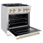 ZLINE 30 in. Dual Fuel Range 4.2 cu. ft. Gas Cooktop with 4 Burners and Electric Convection Oven, Satin Stainless Steel with White Matte Door and Polished Gold Accents (CDRSZ-WM-30-G)