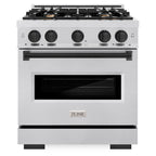ZLINE 30 in. Dual Fuel Range 4.2 cu. ft. 4 Burner Gas Cooktop Electric Convection Oven Satin Stainless Steel Matte Black Accents (CDRSZ-30-MB)