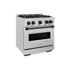 ZLINE 30 in. Dual Fuel Range 4.2 cu. ft. 4 Burner Gas Cooktop Electric Convection Oven Satin Stainless Steel Matte Black Accents (CDRSZ-30-MB)