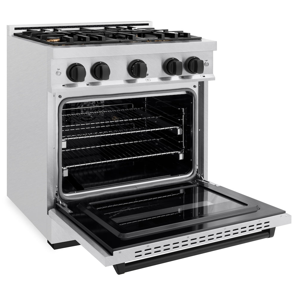 ZLINE 30 in. Dual Fuel Range 4.2 cu. ft. 4 Burner Gas Cooktop Electric Convection Oven Satin Stainless Steel Matte Black Accents (CDRSZ-30-MB)