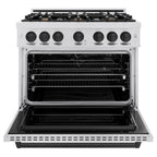 ZLINE 36 in. Dual Fuel Range 5.2 cu. ft. 6 Gas Burners Electric Convection Oven Satin Stainless Steel Matte Black Accents (CDRSZ-36-MB)