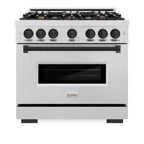 ZLINE 36 in. Dual Fuel Range 5.2 cu. ft. 6 Gas Burners Electric Convection Oven Satin Stainless Steel Matte Black Accents (CDRSZ-36-MB)