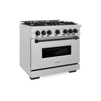 ZLINE 36 in. Dual Fuel Range 5.2 cu. ft. 6 Gas Burners Electric Convection Oven Satin Stainless Steel Matte Black Accents (CDRSZ-36-MB)