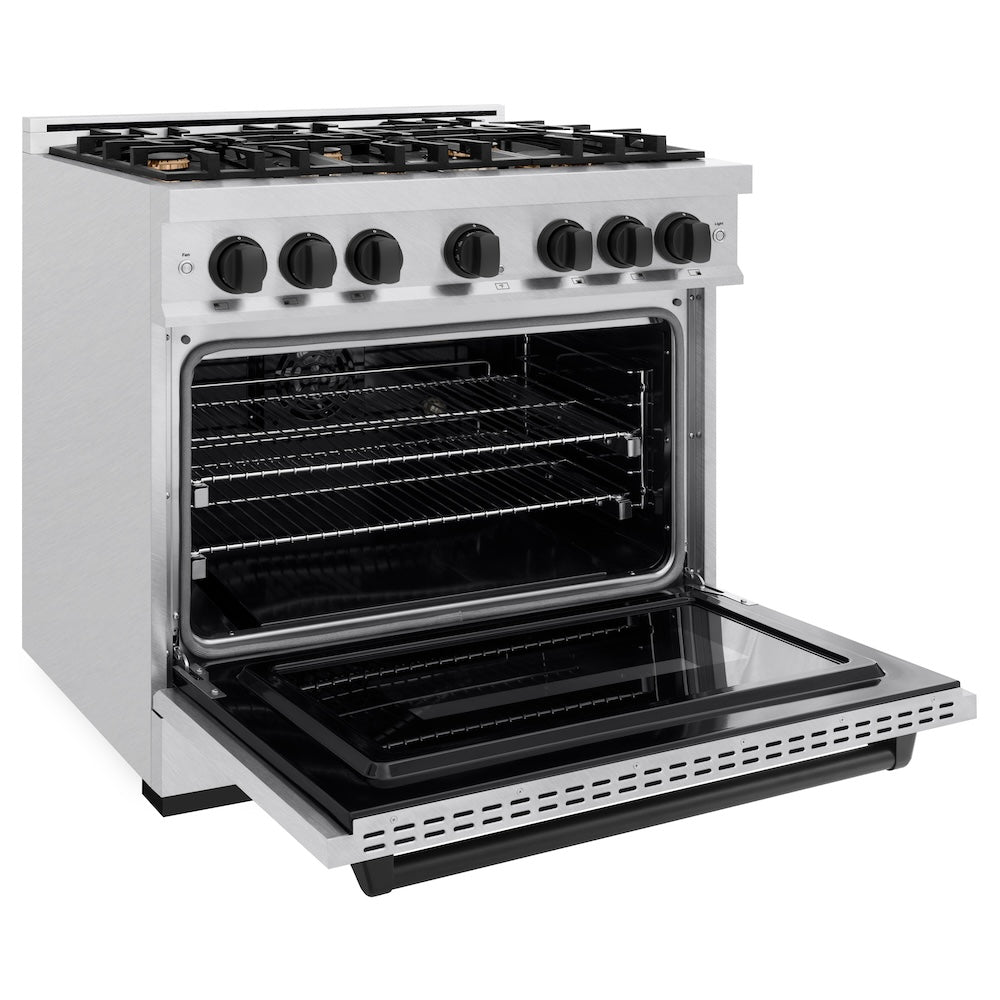 ZLINE 36 in. Dual Fuel Range 5.2 cu. ft. 6 Gas Burners Electric Convection Oven Satin Stainless Steel Matte Black Accents (CDRSZ-36-MB)