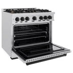 ZLINE 36 in. Dual Fuel Range 5.2 cu. ft. 6 Gas Burners Electric Convection Oven Satin Stainless Steel Matte Black Accents (CDRSZ-36-MB)
