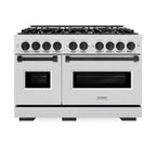 ZLINE 48 in. Dual Fuel Range Double Oven 6.7 cu. ft. 8 Gas Burners Satin Stainless Steel Matte Black Accents (CDRSZ-48-MB)