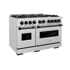 ZLINE 48 in. Dual Fuel Range Double Oven 6.7 cu. ft. 8 Gas Burners Satin Stainless Steel Matte Black Accents (CDRSZ-48-MB)
