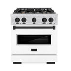 ZLINE Autograph Edition 30 in. Classic Dual Fuel Range 4.2 cu. ft. with 4 Burner Gas Cooktop and Electric Convection Oven in Satin Stainless Steel with White Matte Door and Matte Black Accents (CDRSZ-WM-30-MB)