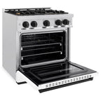 ZLINE Autograph Edition 30 in. Classic Dual Fuel Range 4.2 cu. ft. with 4 Burner Gas Cooktop and Electric Convection Oven in Satin Stainless Steel with White Matte Door and Matte Black Accents (CDRSZ-WM-30-MB)