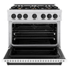 ZLINE 36 in. Dual Fuel Range 5.2 cu. ft. 6 Burner Gas Cooktop Electric Convection Oven Satin Stainless Steel White Matte Door Matte Black Accents (CDRSZ-WM-36-MB)