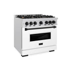 ZLINE 36 in. Dual Fuel Range 5.2 cu. ft. 6 Burner Gas Cooktop Electric Convection Oven Satin Stainless Steel White Matte Door Matte Black Accents (CDRSZ-WM-36-MB)