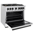 ZLINE 36 in. Dual Fuel Range 5.2 cu. ft. 6 Burner Gas Cooktop Electric Convection Oven Satin Stainless Steel White Matte Door Matte Black Accents (CDRSZ-WM-36-MB)