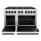 ZLINE 48 in. Dual Fuel Range Double Oven 6.7 cu. ft. with 8 Gas Burners, Satin Stainless Steel, White Matte Doors & Matte Black Accents (CDRSZ-WM-48-MB)