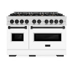 ZLINE 48 in. Dual Fuel Range Double Oven 6.7 cu. ft. with 8 Gas Burners, Satin Stainless Steel, White Matte Doors & Matte Black Accents (CDRSZ-WM-48-MB)