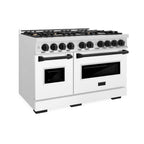 ZLINE 48 in. Dual Fuel Range Double Oven 6.7 cu. ft. with 8 Gas Burners, Satin Stainless Steel, White Matte Doors & Matte Black Accents (CDRSZ-WM-48-MB)