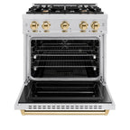ZLINE Autograph Edition 30 in. Classic Dual Fuel Range with 4 Burner Gas Cooktop and Electric Convection Oven, 4.2 cu. ft., Satin Stainless Steel with Polished Gold Accents (CDRSZ-30-G)