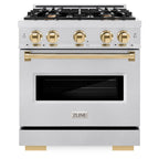 ZLINE Autograph Edition 30 in. Classic Dual Fuel Range with 4 Burner Gas Cooktop and Electric Convection Oven, 4.2 cu. ft., Satin Stainless Steel with Polished Gold Accents (CDRSZ-30-G)