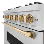 ZLINE 36 in. Dual Fuel Range 5.2 cu. ft. with 6 Burner Gas Cooktop, Electric Convection Oven, Satin Stainless Steel, Polished Gold Accents (CDRSZ-36-G)