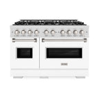 ZLINE 48 in. Dual Fuel Range – Double Oven, 8 Burner Gas Cooktop, 6.7 cu. ft., Satin Stainless Steel with White Matte Doors (CDRS-WM-48)